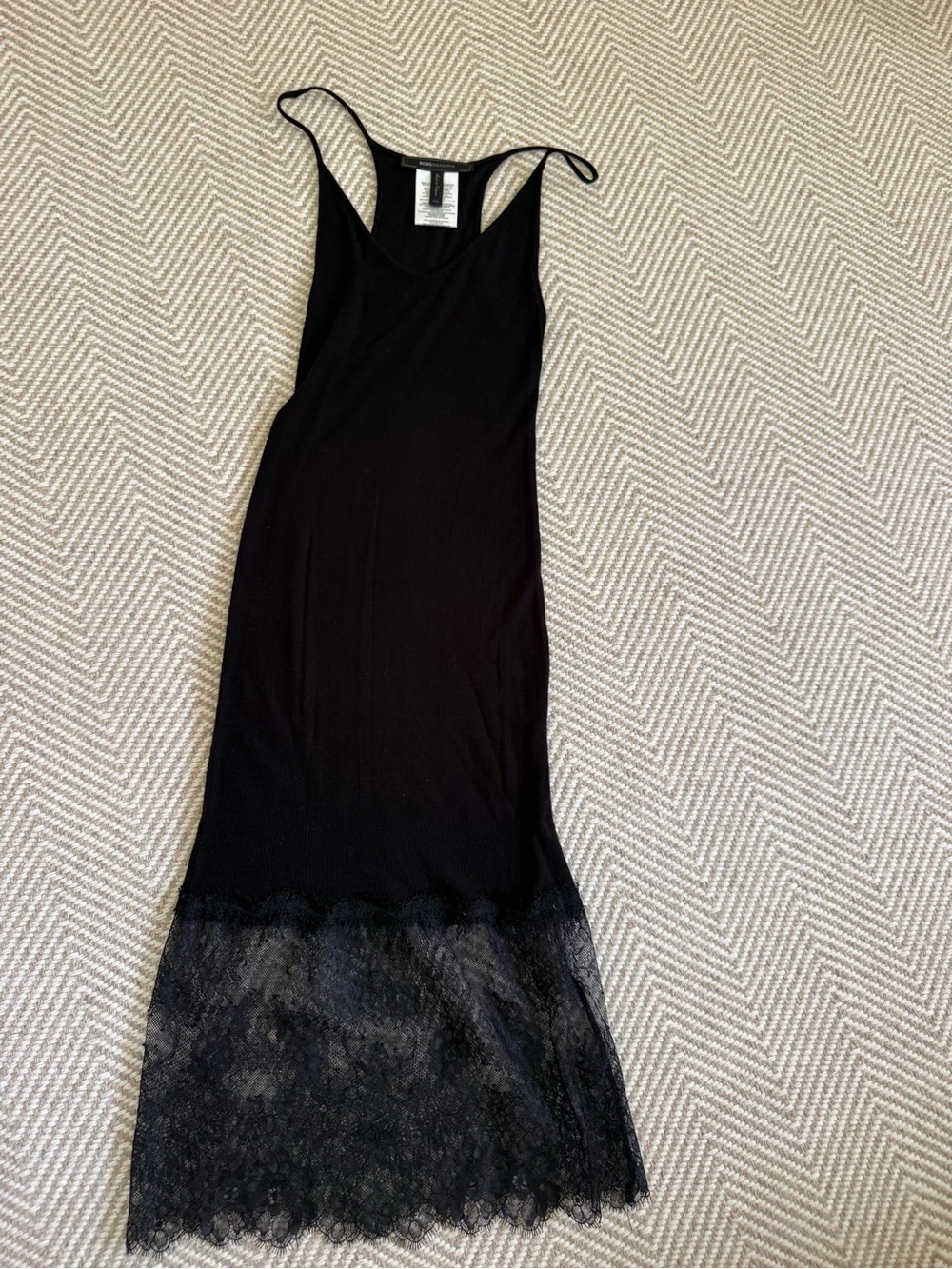 BCBGMaxAzria Black Lace-Hem Slip Dress